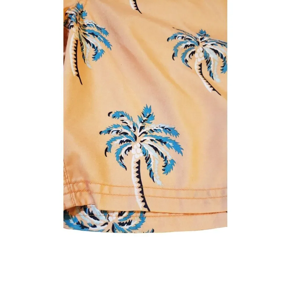 Rip Curl LayDays Swim Trunks‎ Size Medium Elastic Waistband Orange Palm Trees